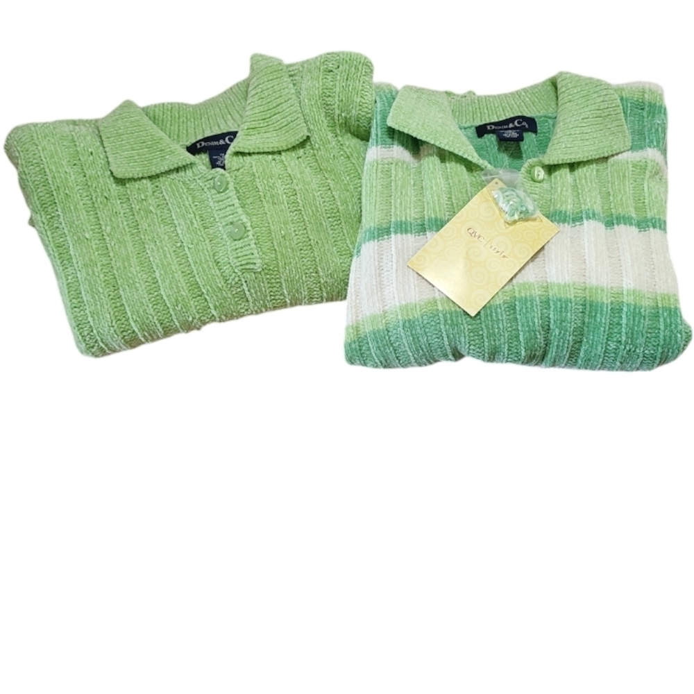 Lot of 2 Denim & Co Green Short Sleeve Sweater Size 1X